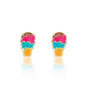 Hand-painted Triple Scoop ice cream enamel stud earrings for girls by Girl Nation Canada. Featuring 316L surgical steel posts for sensitive ears, these hypoallergenic and nickel-free earrings are the perfect birthday, Easter basket stuffer, or back-to-school gift for a granddaughter who loves sweet treats and cute jewelry