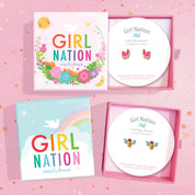 Gift-ready stud earrings for kids, featuring hypoallergenic surgical steel and a secure safety back, beautifully packaged for your granddaughter's special occasion.