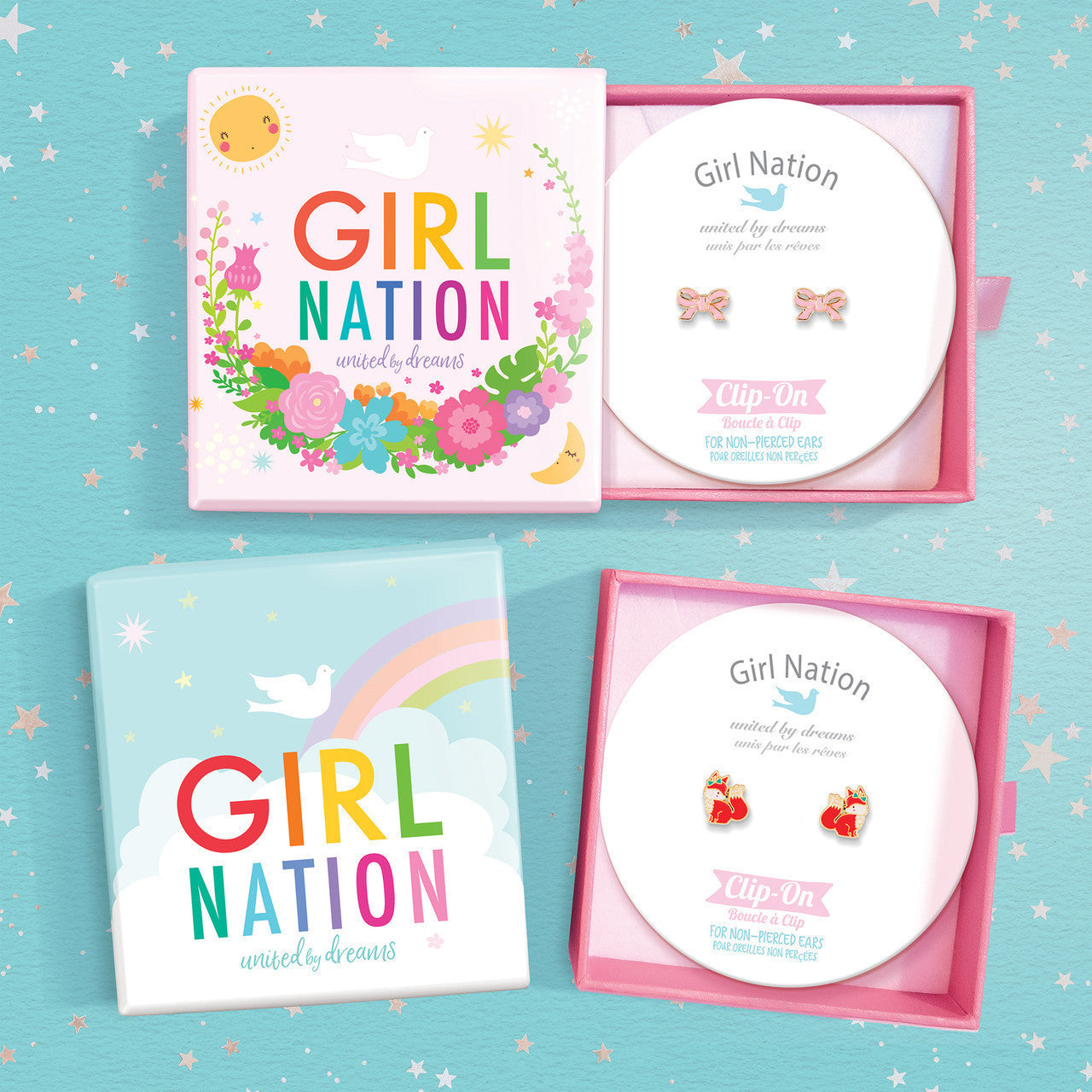 Girl Nation Canada jewelry gift box packaging for kids' macaron clip-on earrings