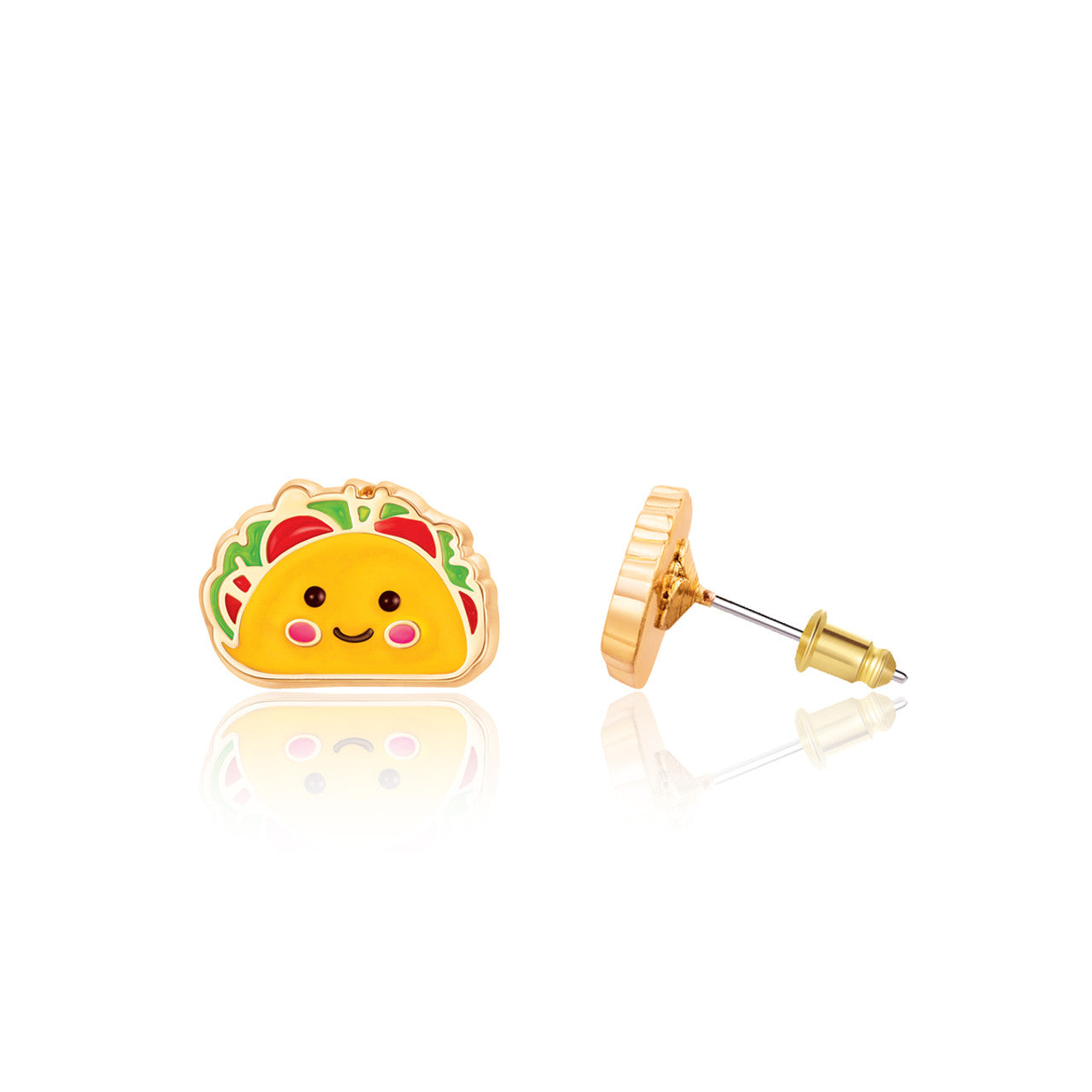 Tasty Taco food stud earrings for kids, featuring a hypoallergenic and secure-fit safety back. A unique and safe Holiday gift for girls with sensitive ears.