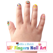 Close-up of the scented candy nail decals. A no-mess mani solution for toddlers and young girls. Safe, non-toxic, and perfect for back-to-school gifts or Easter baskets for daughters
