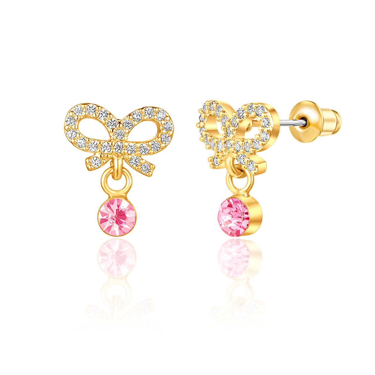 Cutie Enamel Studs Crystal Bow with CZ Earrings for Kids