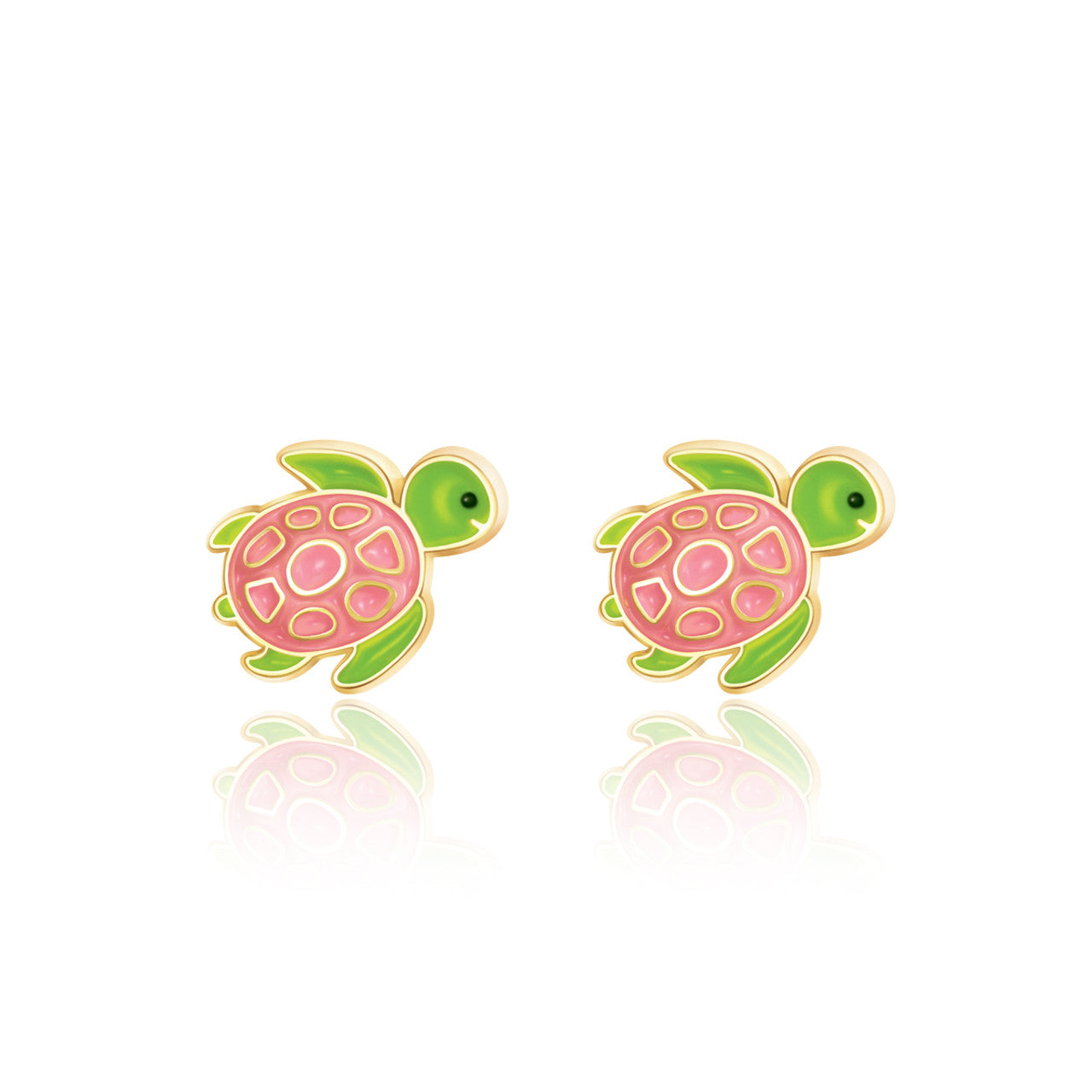 Fun Turtle animal stud earrings for kids, featuring a secure safety back and skin-safe surgical steel. A perfect Holiday gift for sensitive, unpierced ears.