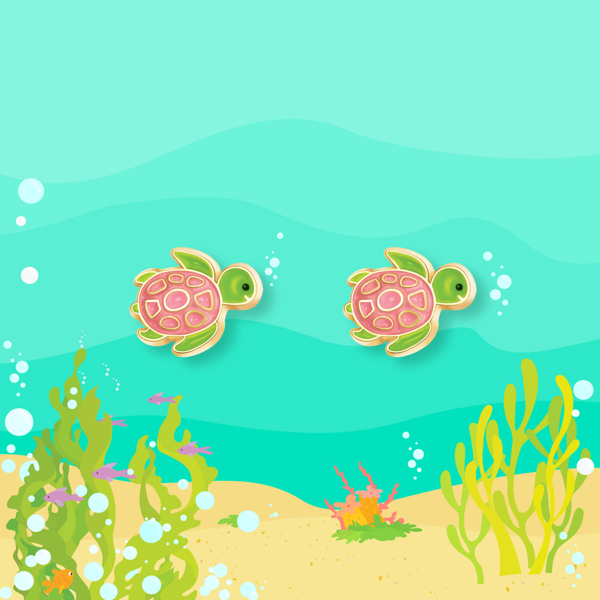 Fun Turtle animal clip-on earrings for kids, featuring a secure stay-on clip and a hypoallergenic design. A safe and comfortable gift for sensitive ears.