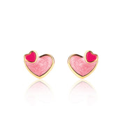 Sweet Double Heart stud earrings for kids, perfect for a Valentine's Day jewelry gift. Made with nickel-free surgical steel and a secure-fit safety back for active children.