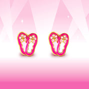 Macro view of the ballet dancer studs highlighting the detailed enamel and secure stay-on back. A family-approved, nickel-free choice for stylish young girls.