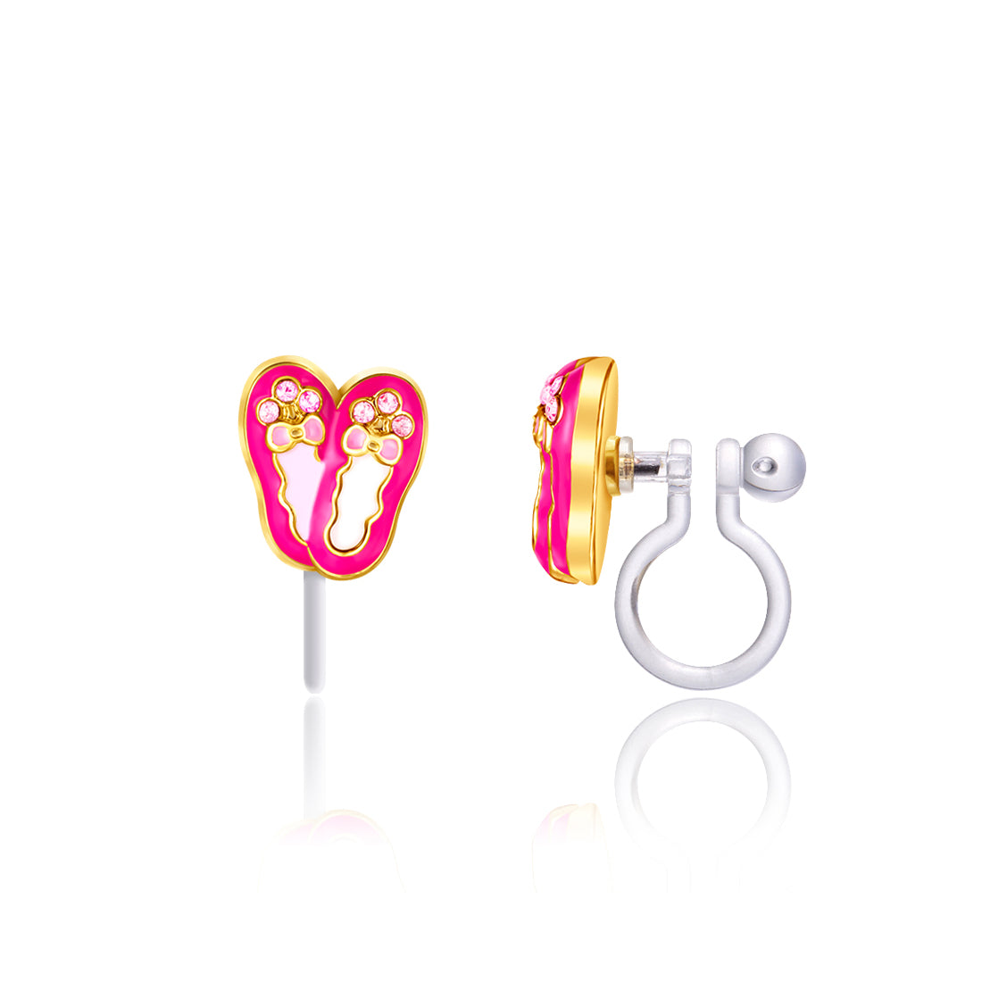 Graceful Ballet Dreams clip-on earrings for kids, featuring a secure and comfortable clip that stays on unpierced ears.