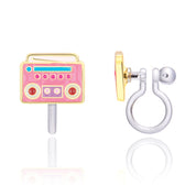 Retro 80's blast clip ons gift for girls featuring pink radio and roller skate designs perfect for skating parties or birthdays. Official distributor of Girl Nation Canada offering fast shipping on safe, comfortable earrings.