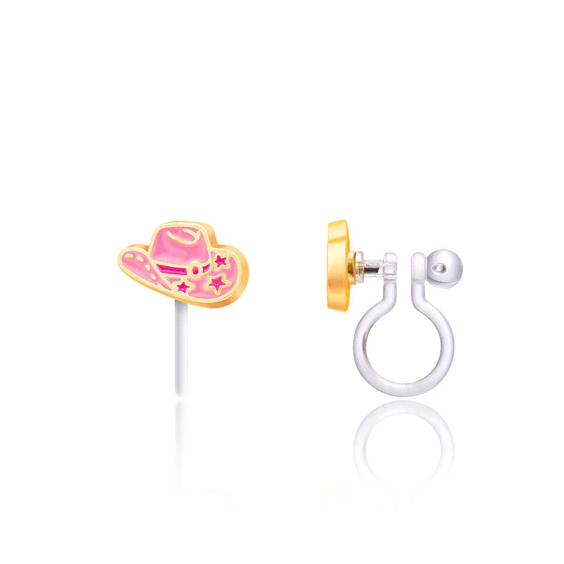 Trendy Western Cowgirl Hat clip-on earrings for kids, designed with a stay-on secure clip and a pain-free, comfort fit.