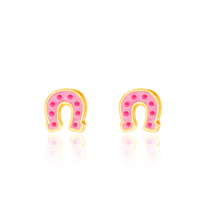 Trendy Lucky Horseshoe western stud earrings for girls, a perfect holiday gift for your niece. Made with nickel-free surgical steel and a secure safety back for sensitive, pierced ears.