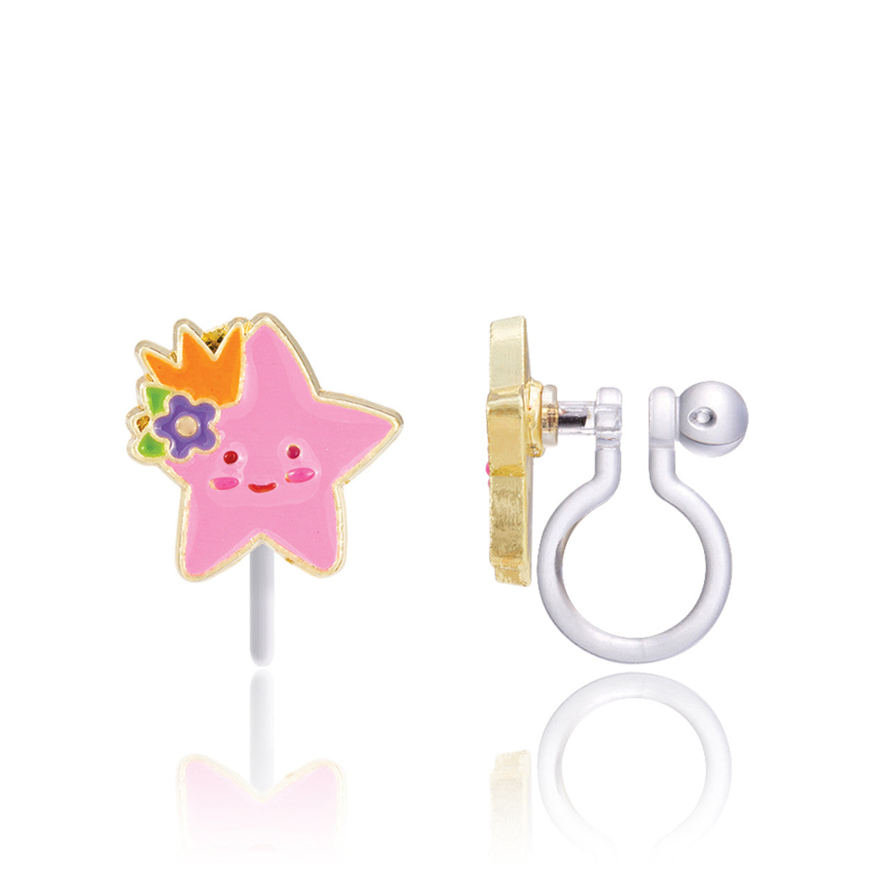 Radiant Twinkle Little Star clip-on earrings for girls, designed with a hypoallergenic finish and a secure, stay-on clip.
