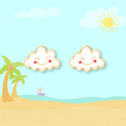 Whimsical Happy Cloud and rainbow stud earrings for girls, designed with 316L surgical steel for maximum safety. A cheerful gift that is gentle on newly pierced ears.