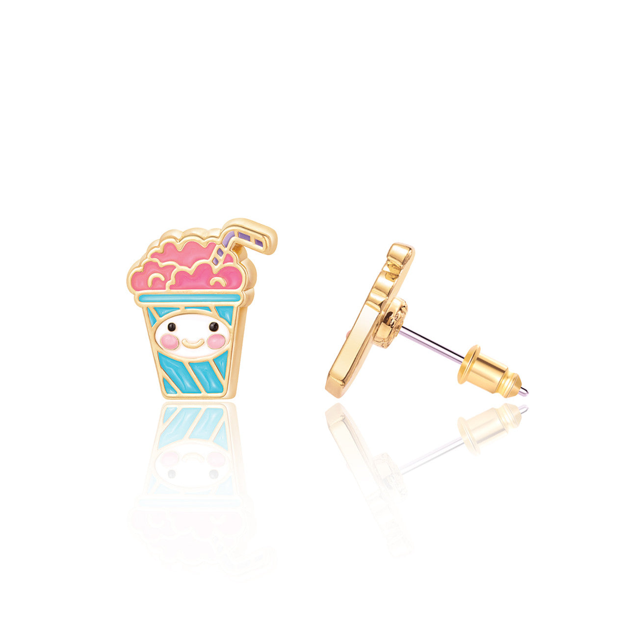 Fun What's Shakin' milkshake stud earrings for kids, ideal for Holiday promotions and gifts. Featuring a secure safety back and skin-safe surgical steel.