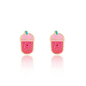 Trendy Boba Tea bubble tea stud earrings for kids, designed with 316L surgical steel and a protective safety back. A fun and modern gift for granddaughters.