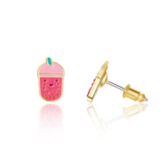 Trendy Boba Tea bubble tea stud earrings for kids, designed with 316L surgical steel and a protective safety back. A fun and modern gift for granddaughters.