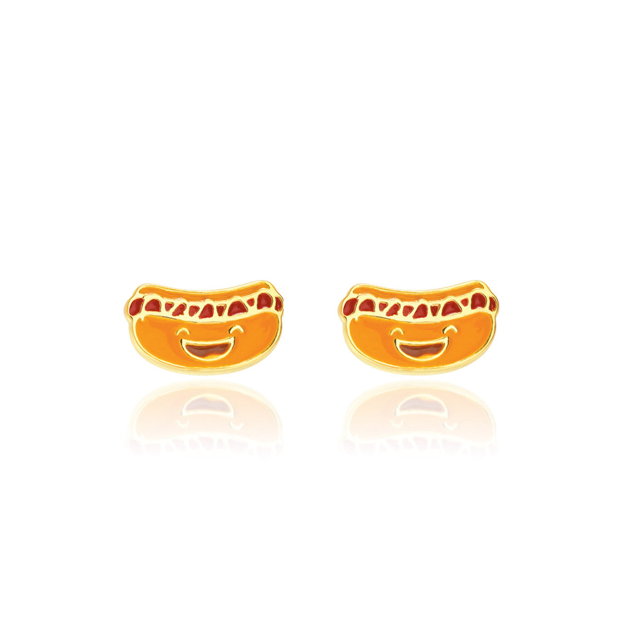 Playful Hot Dog food-themed stud earrings for kids, featuring a hypoallergenic finish and a secure safety back. A unique and safe jewelry choice that parents trust.