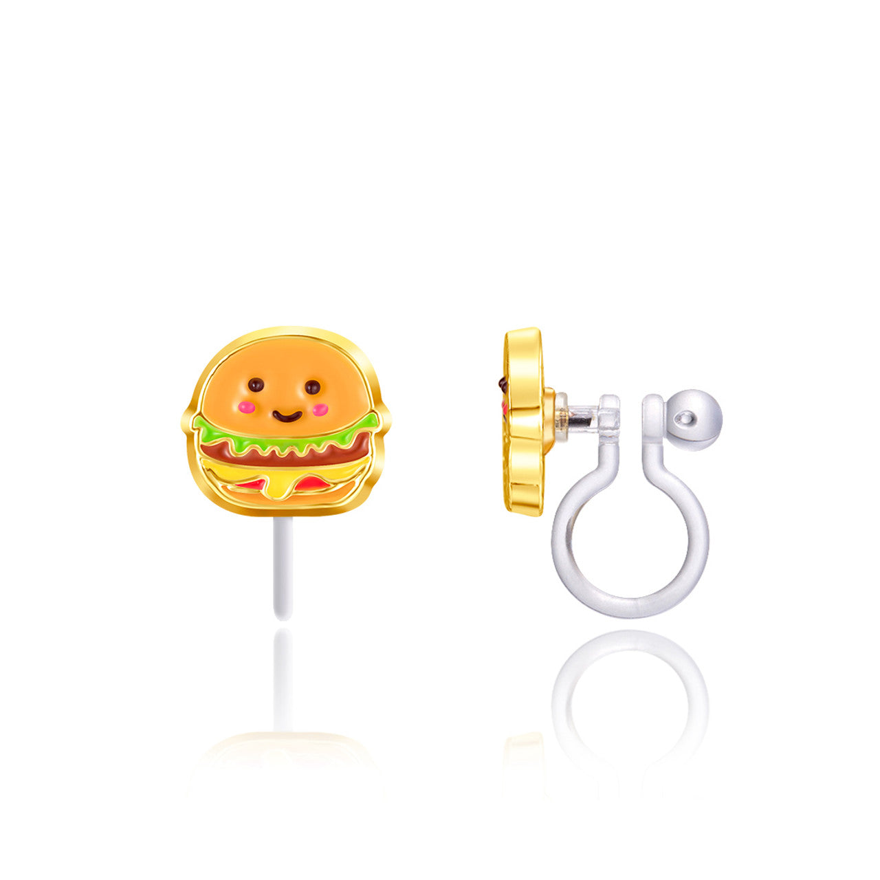 Fun Burger Babe clip-on earrings for girls, designed with a hypoallergenic finish and a secure-fit clip for non-pierced ears.