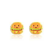Fun Burger food-themed stud earrings for kids, designed with 316L surgical steel for maximum safety. A playful jewelry choice that is gentle on sensitive ears.