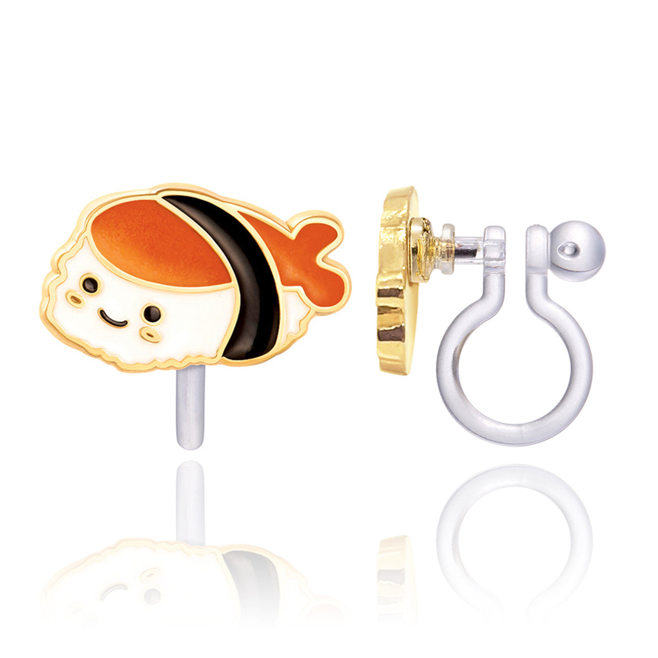 Adorable Sushi Time clip-on earrings for kids, featuring a stay-on secure clip and a lightweight, pain-free design.