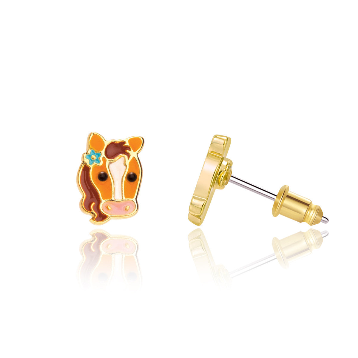 Detailed look at the Barnyard Buddies triple earring set with cute sheep, horse, and pig studs in a premium Girl Nation box. High-quality children's jewelry combining farmyard charm with durable, non-toxic materials.