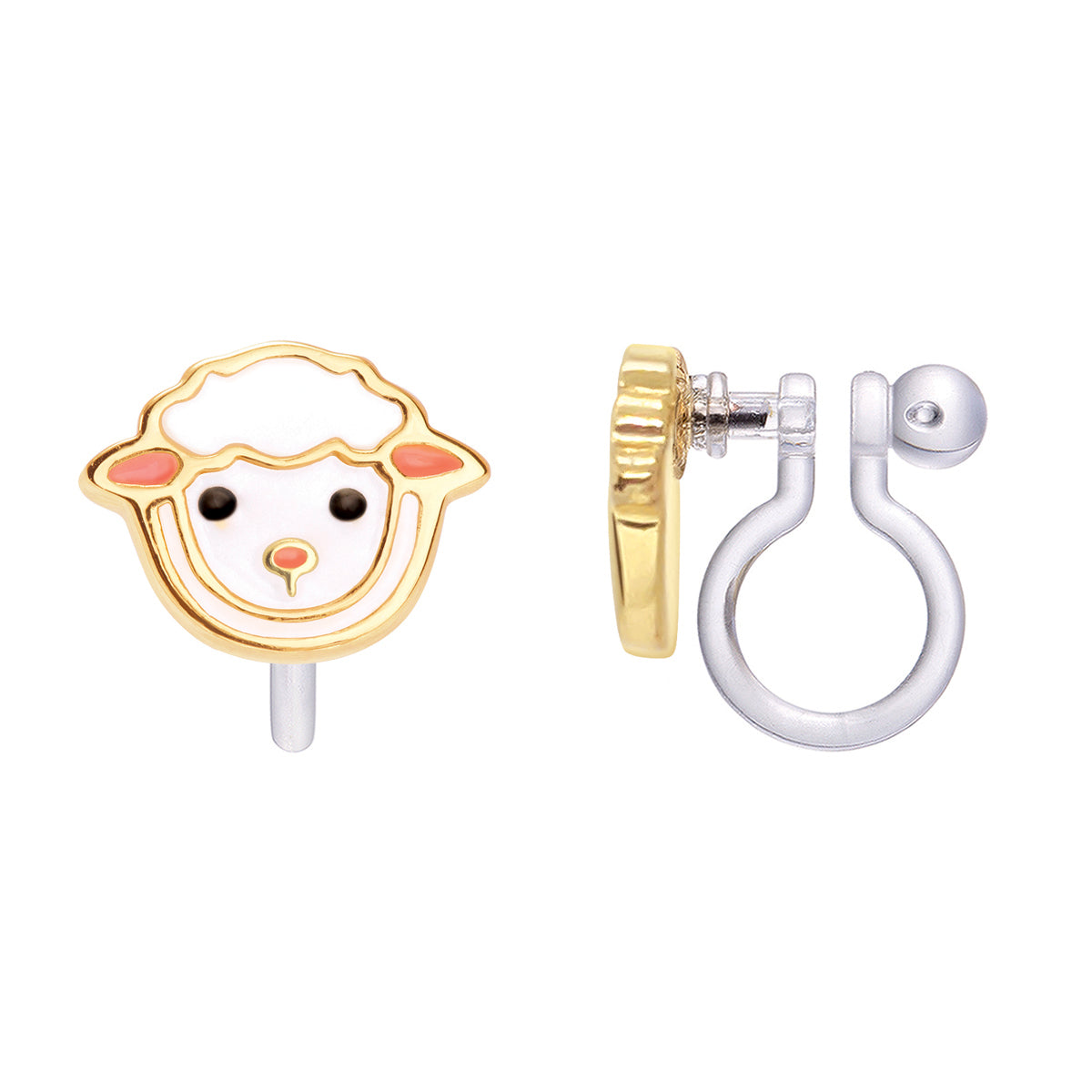 Soft and sweet Lovely Lamb clip-on earrings for kids, designed to be tarnish-resistant and gentle on unpierced earlobes.