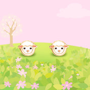 Detailed view of the lamb design and the soft-pressure clip back, providing an irritation-free jewelry experience for children.