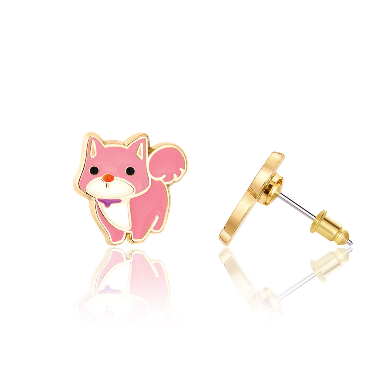 Adorable Corgi dog stud earrings for kids, featuring a hypoallergenic surgical steel post and a secure safety back. A trendy and skin-safe gift for animal-loving girls.