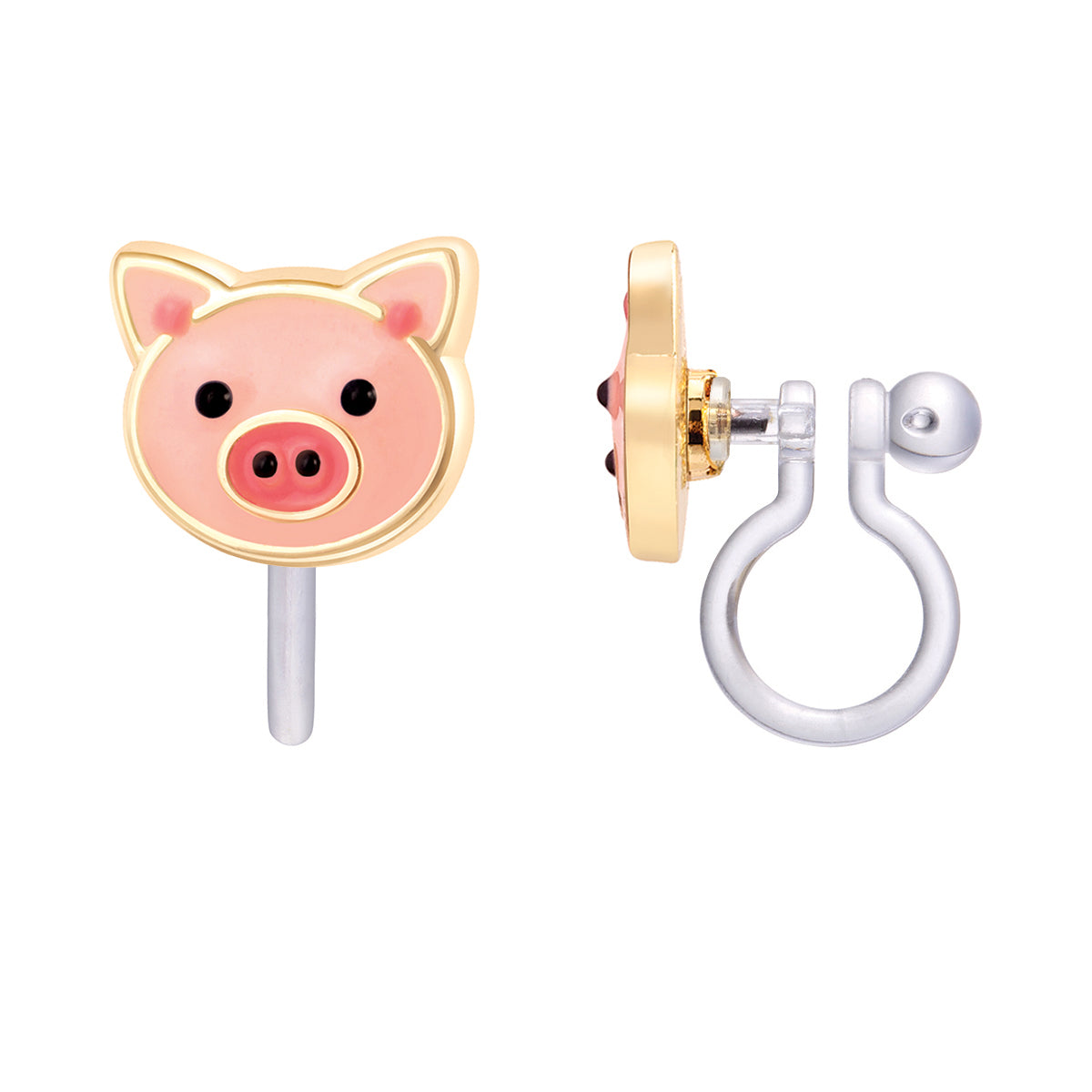 Easter gift precious pig clip-on earrings for girls. Hypoallergenic kids earrings and perfect Easter basket stuffer by Girl Nation Canada.