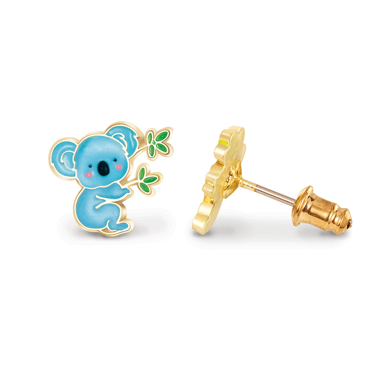 Sweet Koala bear stud earrings for kids, featuring a hypoallergenic and secure-fit safety back. A cherished animal jewelry gift for granddaughters with sensitive ears.