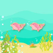 Close-up of the dolphin studs showing the smooth, tarnish-resistant finish. A cherished jewelry gift for granddaughters that parents and grandparents trust.