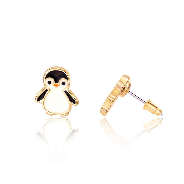Adorable Penguin stud earrings for kids, featuring a hypoallergenic finish and a secure safety back. An ideal winter-themed gift for girls that parents and grandparents trust.