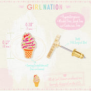 Detailed shot of the colorful ice cream studs with a protective safety back. A skin-safe, family-approved jewelry gift that is durable for all-day play and school.