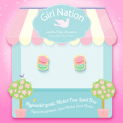 Girl Nation Canada hand-wrapped packaging for kids' macaron stud earrings