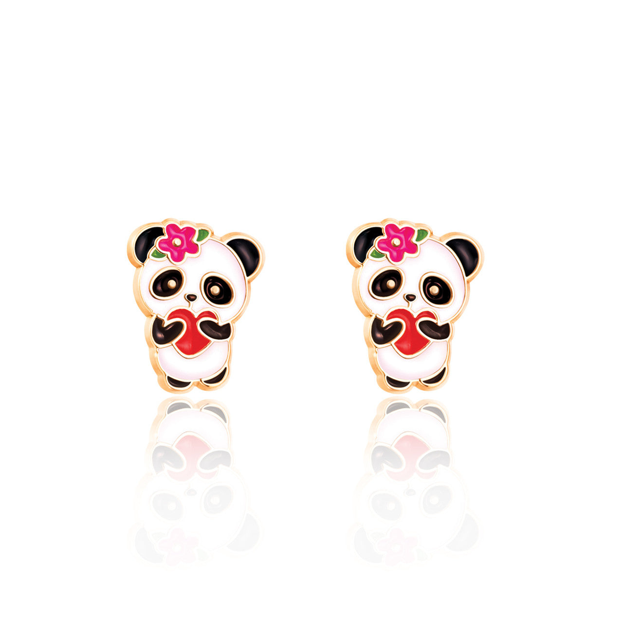 Sweet Panda bear stud earrings for kids, featuring a pain-free safety back and hypoallergenic surgical steel. A delightful and safe gift for your granddaughter's jewelry collection.