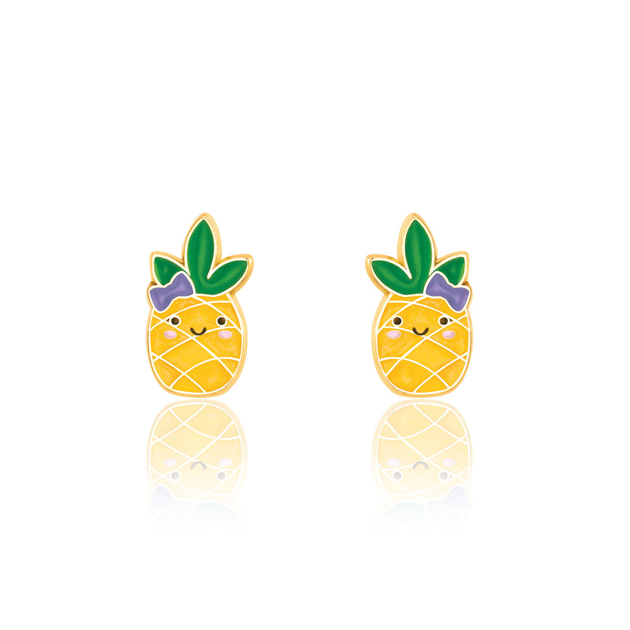 Tropical Pineapple fruit stud earrings for kids, featuring a hypoallergenic surgical steel post and a secure safety back. A trendy and safe gift for girls with unpierced ears.