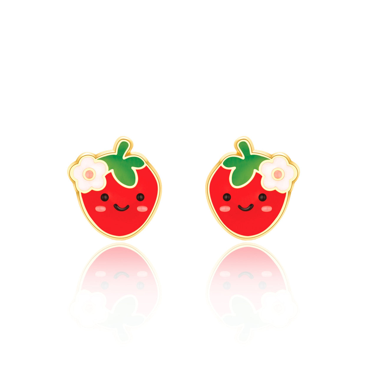 Sweet Strawberry "You're Berry Cute" stud earrings for kids, an ideal Holiday or Birthday gift. Featuring hypoallergenic surgical steel and a secure safety back for sensitive ears.