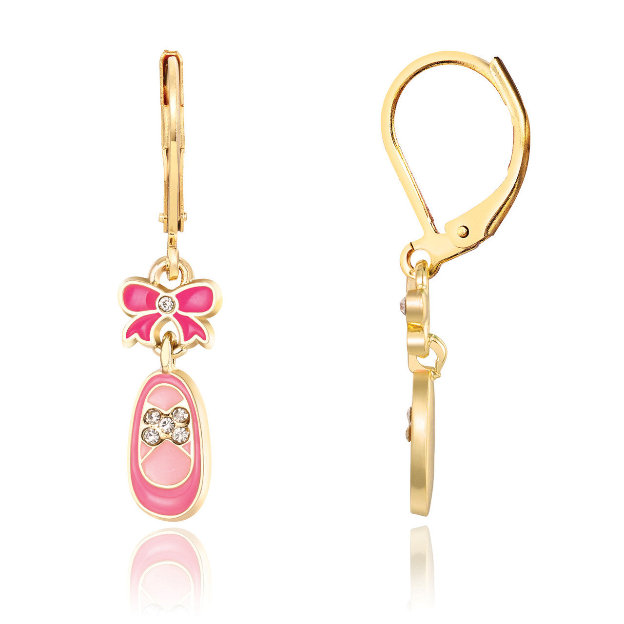 Graceful Crystal Ballet Shoe leverback earrings for kids, a beautiful gift for your daughter. Secure leverback design ensures they stay put during dance and school.