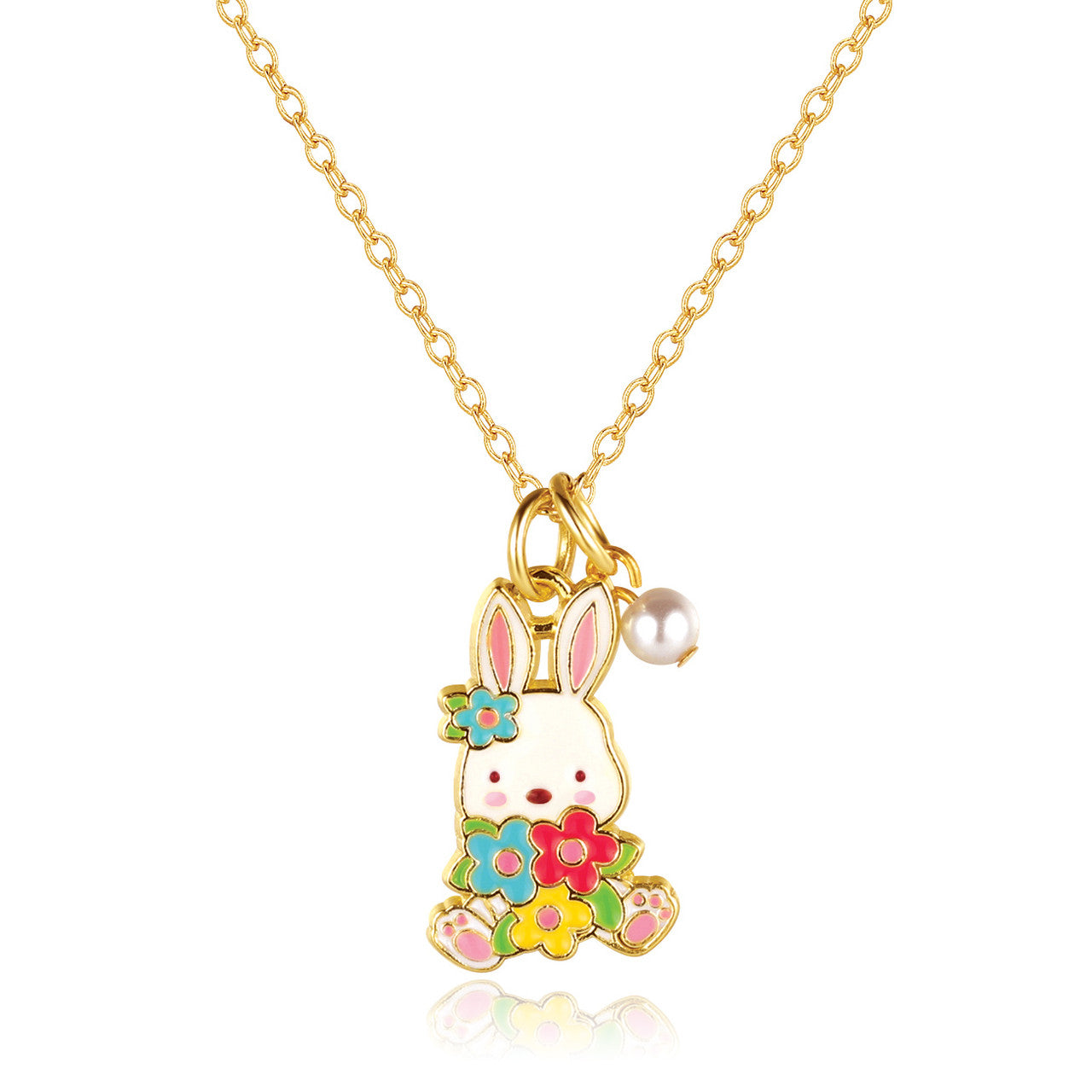 Easter gift bunny and blooms necklace for girls. Hypoallergenic kids jewelry and perfect Easter basket stuffer by Girl Nation Canada.