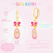 Adorable Ballet Shoe necklace and huggie hoop earring gift set for girls, beautifully boxed and made with hypoallergenic materials.