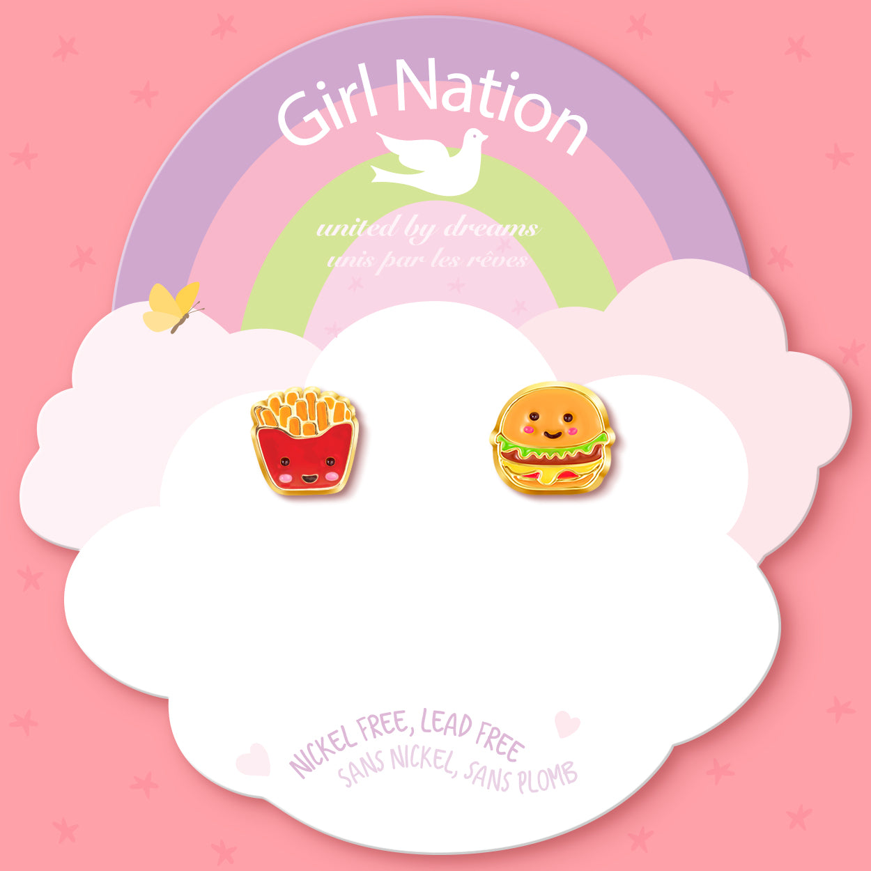 Close-up of the food-themed studs highlighting the skin-safe materials and comfortable back. Designed to be irritation-free and perfect for daily wear and play.