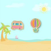 Fun Travel Adventure airplane and globe stud earrings for kids, an ideal summer vacation gift for your niece. Featuring hypoallergenic surgical steel and a secure safety back