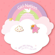 Close-up of the moon and star studs highlighting the vibrant enamel and skin-friendly finish. Designed to be secure and comfortable for active children throughout the day.