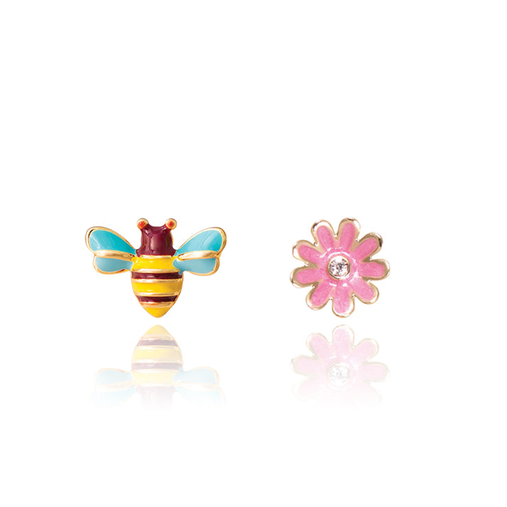Easter gift honeybee and pink daisy earrings for girls. Hypoallergenic kids jewelry and perfect Easter basket stuffer by Girl Nation Canada.