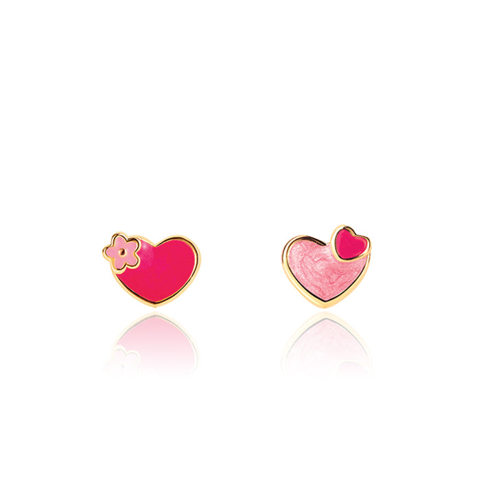 Sweet "Lots of Love" heart-themed stud earrings for kids, a perfect Valentine's Day gift for your daughter. Designed with 316L surgical steel and a secure-fit safety back.