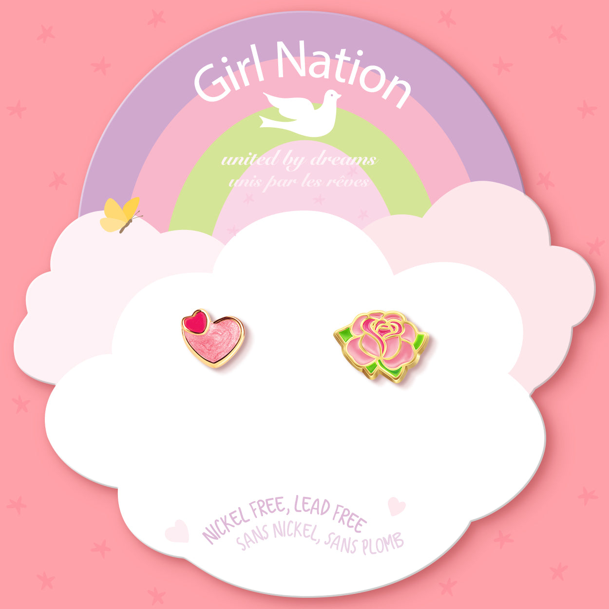 Close-up of the flower-themed studs showing the smooth, tarnish-resistant finish. A safe and family-approved jewelry option for active children during daily wear.