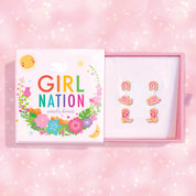 Triple Treasure Cowgirl Cutie gift set for kids featuring sparkly horseshoe, cowboy hat, and boot stud earrings. Ideal new school term or birthday gift made with hypoallergenic 316L surgical steel posts for safe wear.