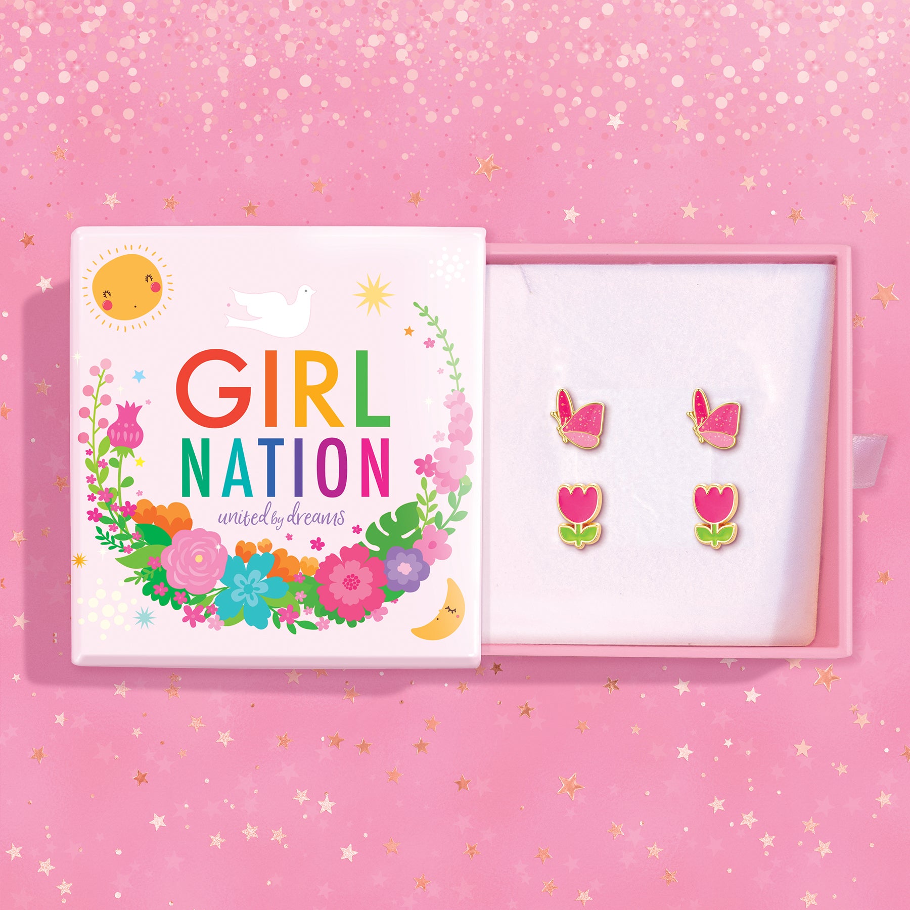 Easter gift spring fever stud earrings for girls. Hypoallergenic kids jewelry and perfect Easter basket stuffer by Girl Nation Canada.