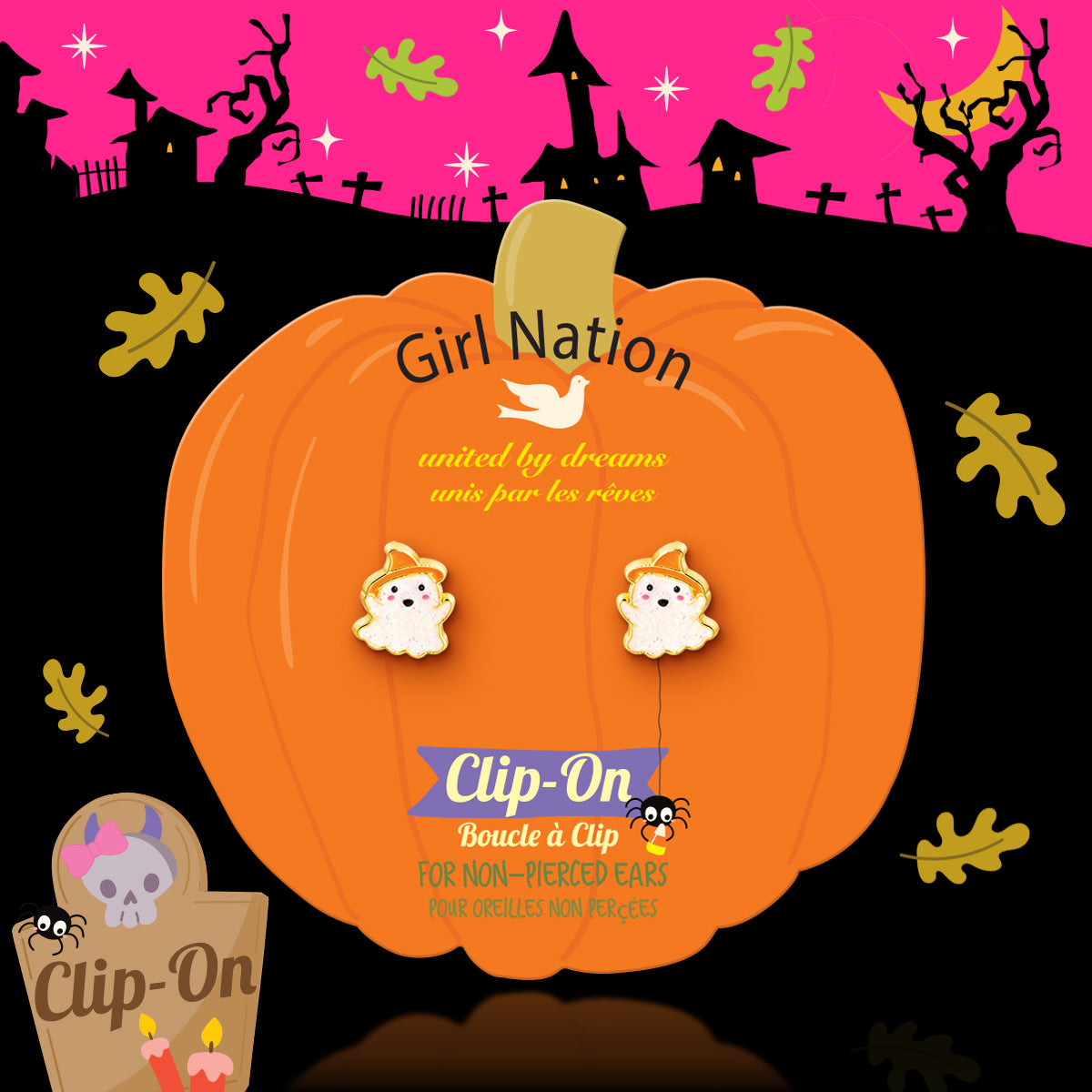 Halloween Kids Clip-on Earrings | Glitter Spooky Ghost