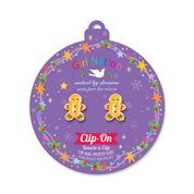 Sweet Gingerbread Man clip-on earrings for children, offering a secure and irritation-free fit for unpierced ears.
