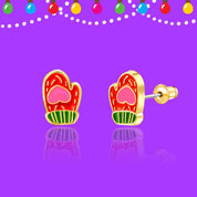 Festive Sweetheart Mitten stud earrings for kids, an ideal Christmas or holiday gift for your granddaughter. Featuring a secure safety back and skin-safe surgical steel.